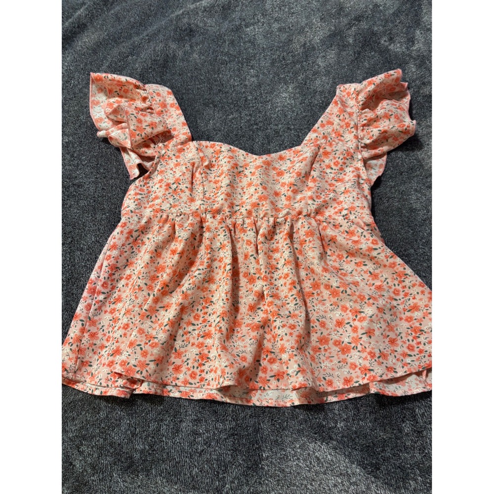 Peachy Floral Ruffle Sleeve Peplum Top Square Neck Smocked Back Size S Shein NWT